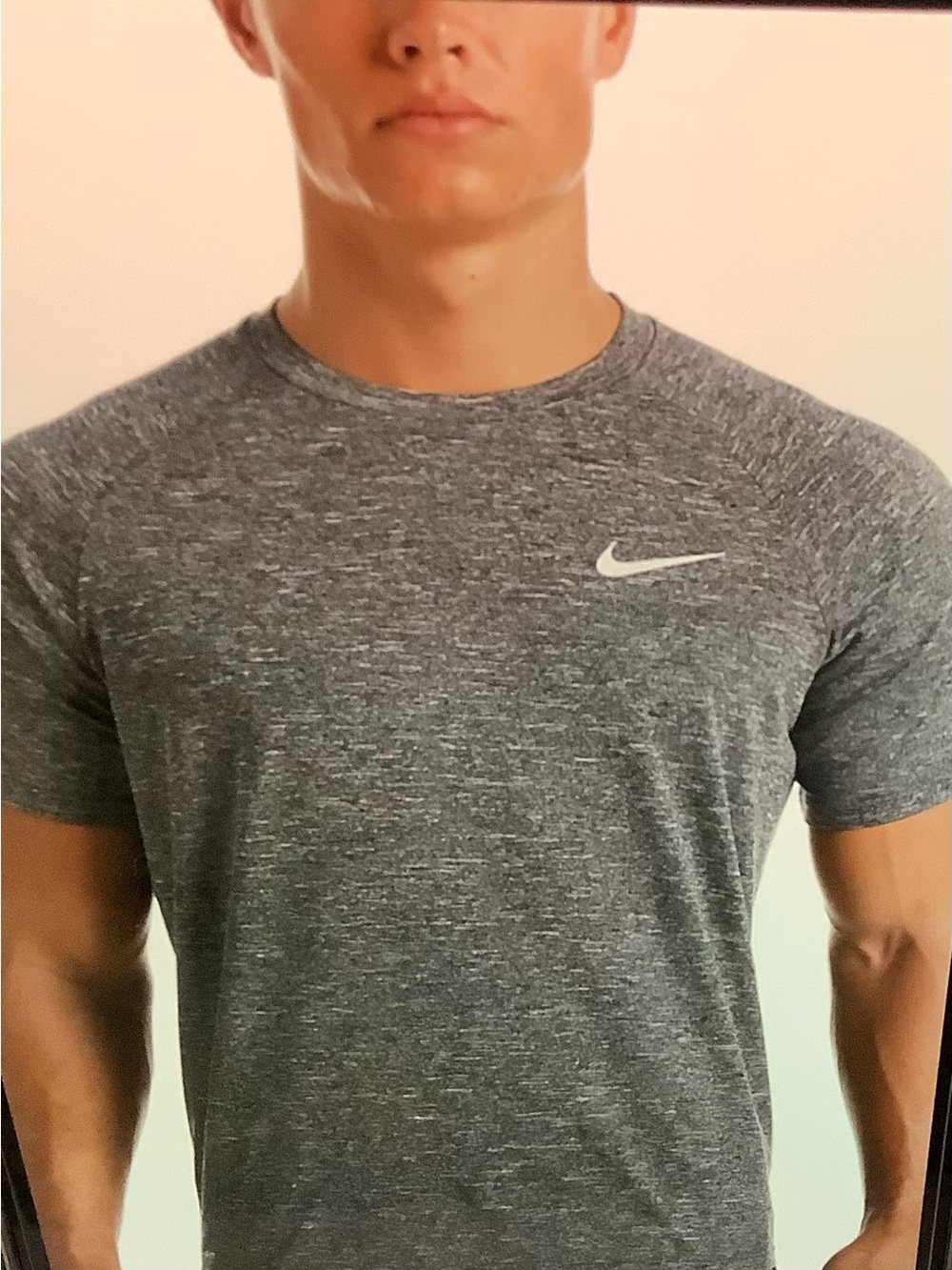 Nike Men’s particle Grey Short Sleeve swim shirt.